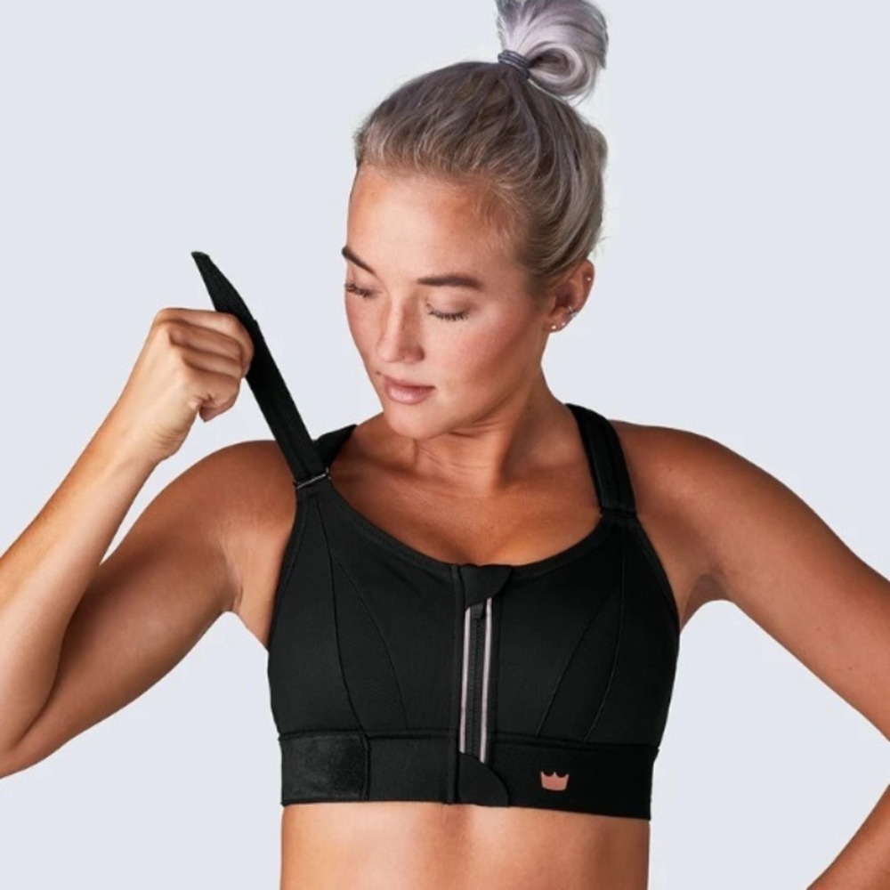 SheFit Ultimate High Impact Sports Bra 2Luxe 2XL Black Adjustable Front Zip - Picture 2 of 13